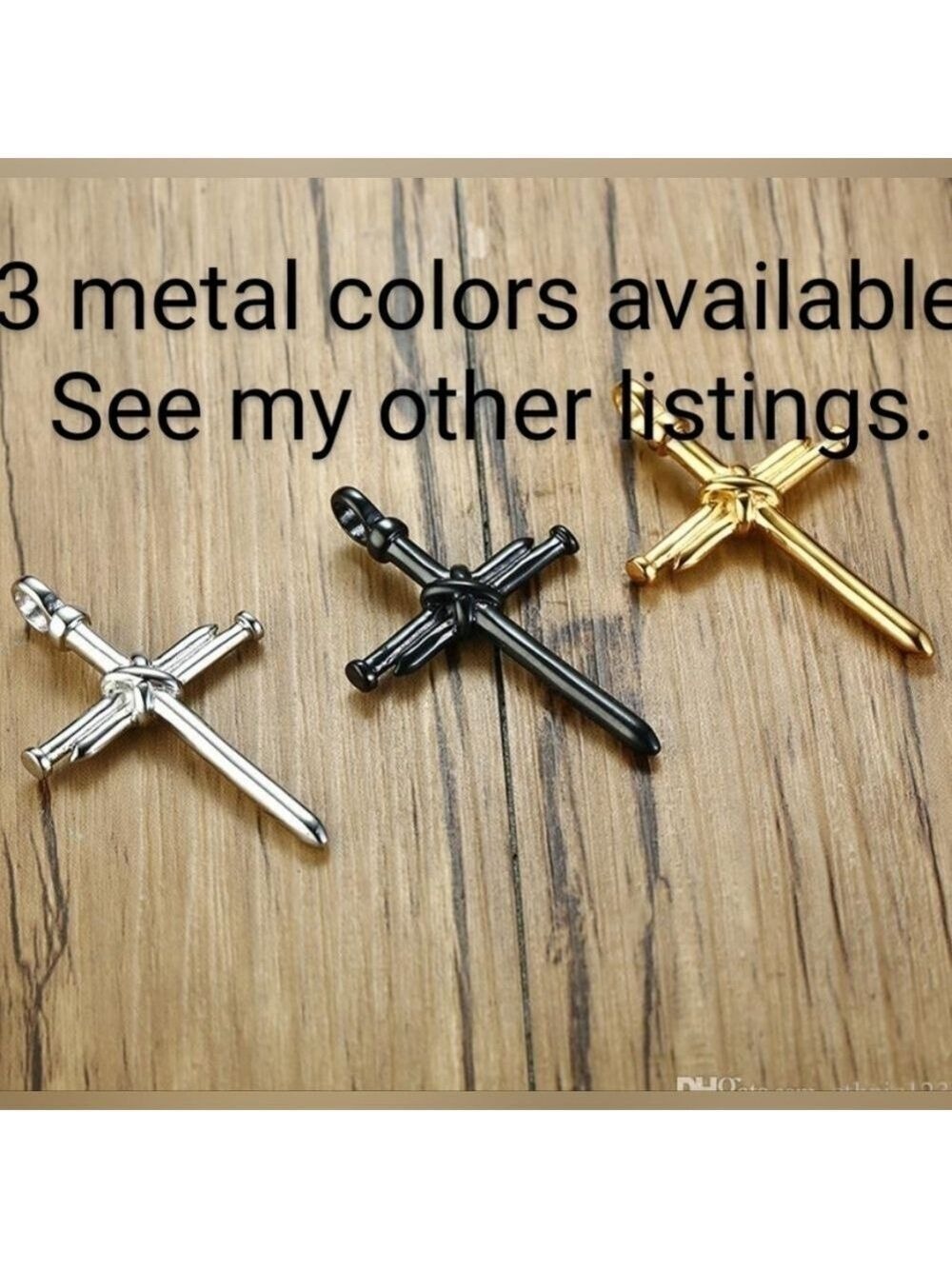 Pendant--𝅺BLACK over Stainless Steel Nails & Rope Cross pendant necklace - Picture 5 of 5